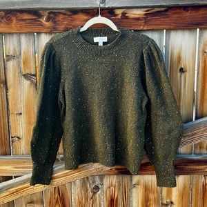 Free Assembly Bubble Sleeve Olive Green Crew Sweater XL